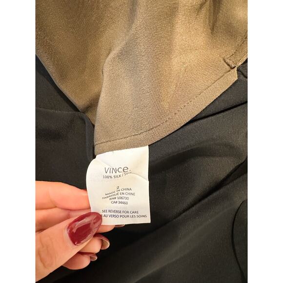 Vince Silk Olive Green and Black Two Toned Colorblock Blouse 2 - Picture 10 of 11